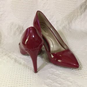 Deep red patent 4 inch pointy toe heels
